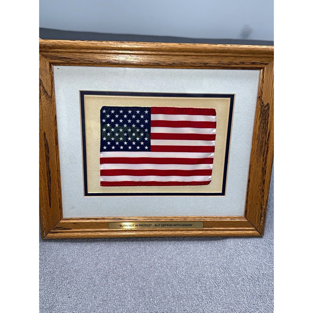 Vintage  American Flag Display Frame 11x14 Wall Mount "Burn Not In Protest"